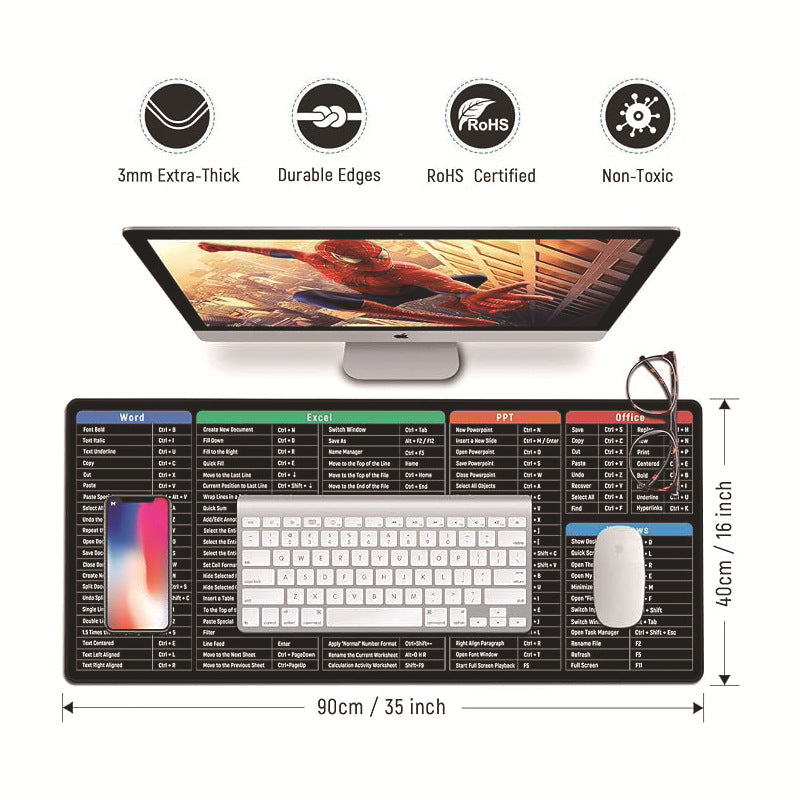 OfficePad® Pad Mouse Con Comandos - Tapete de escritorio con atajos de teclado para mouse