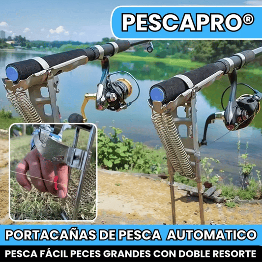 PESCAPRO® SOPORTE PORTACAÑAS DE PESCA AUTOMATICO EN ACERO DOBLE RESORTE