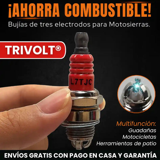 TRIVOLT® BUJIA DE 3 ELECTRODOS L7T PARA MOTOSIERRAS: MAYOR POTENCIA Y RENDIMIENTO