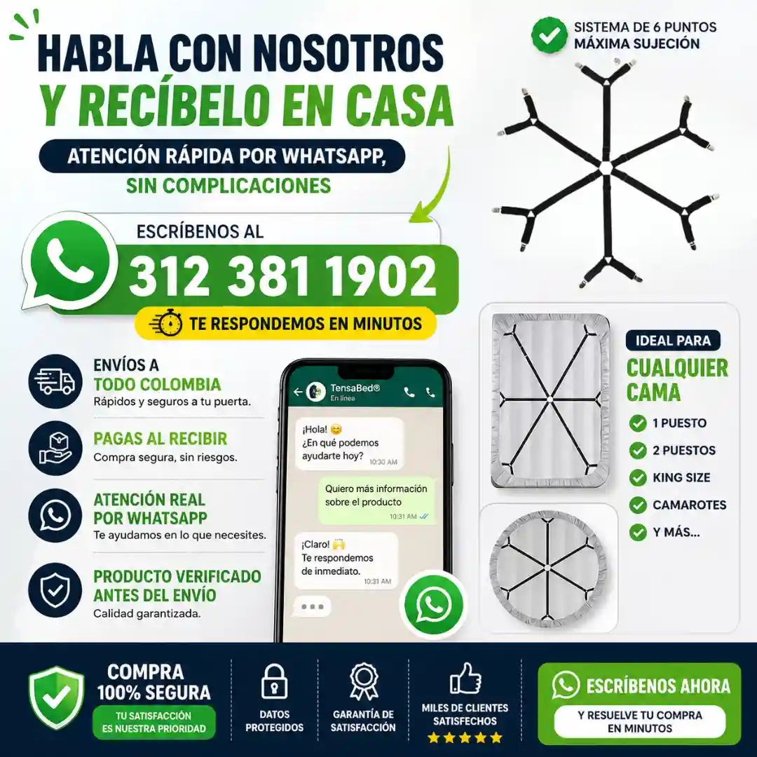 TENSABED® Sujetador Tensor Sabanas Cama 6 Lados