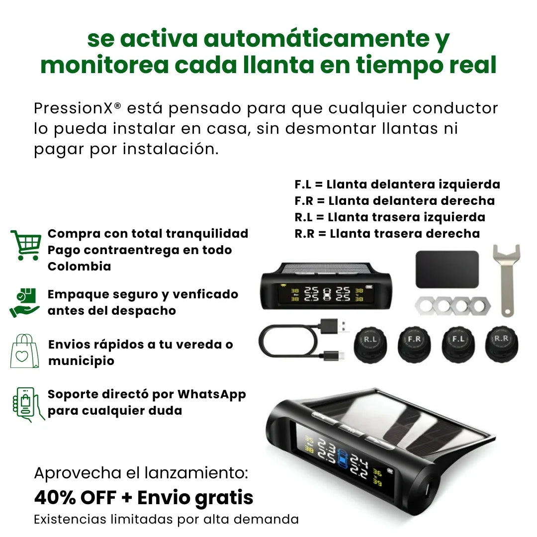 PressionX® Sistema solar de monitoreo de presión de neumáticos