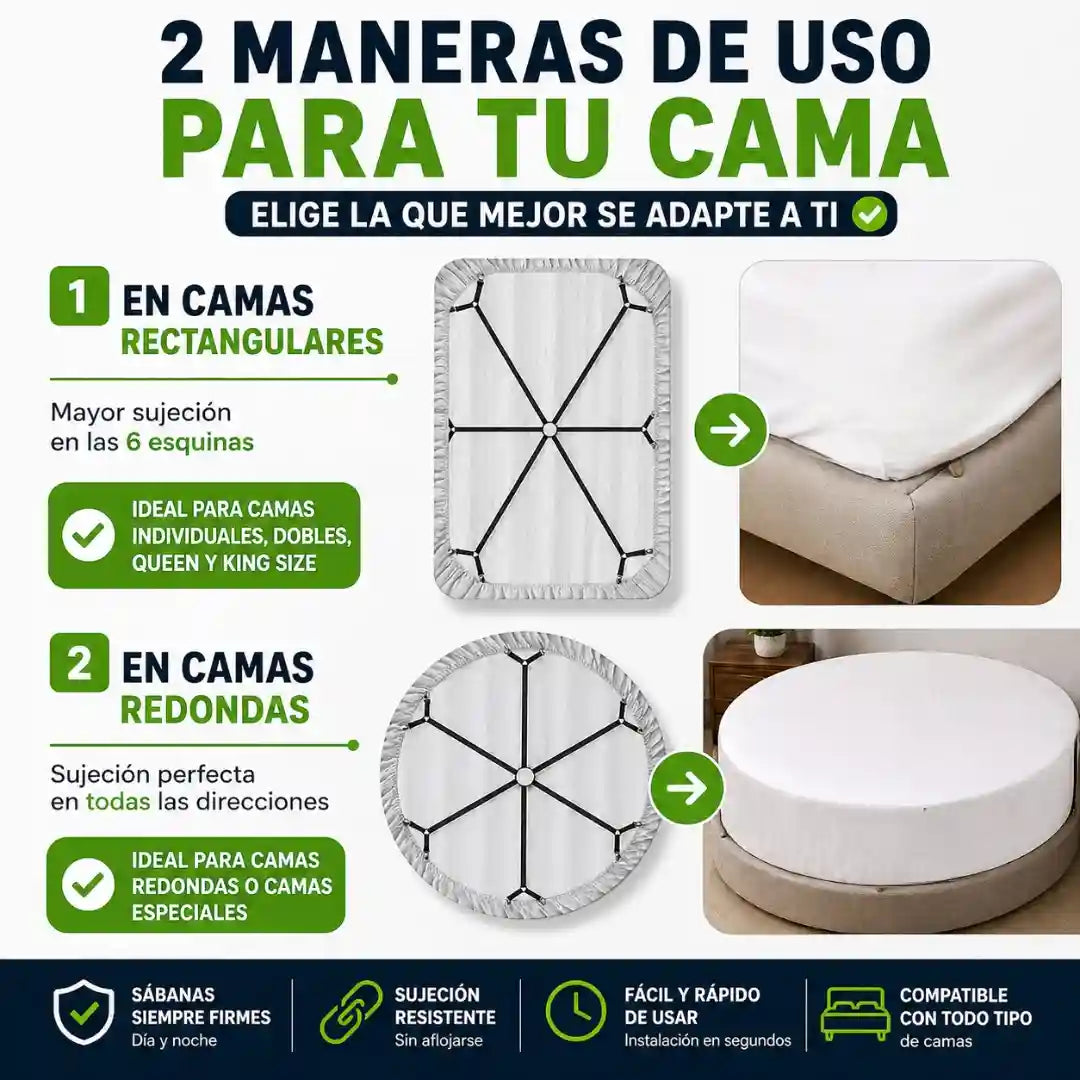 TENSABED® Sujetador Tensor Sabanas Cama 6 Lados