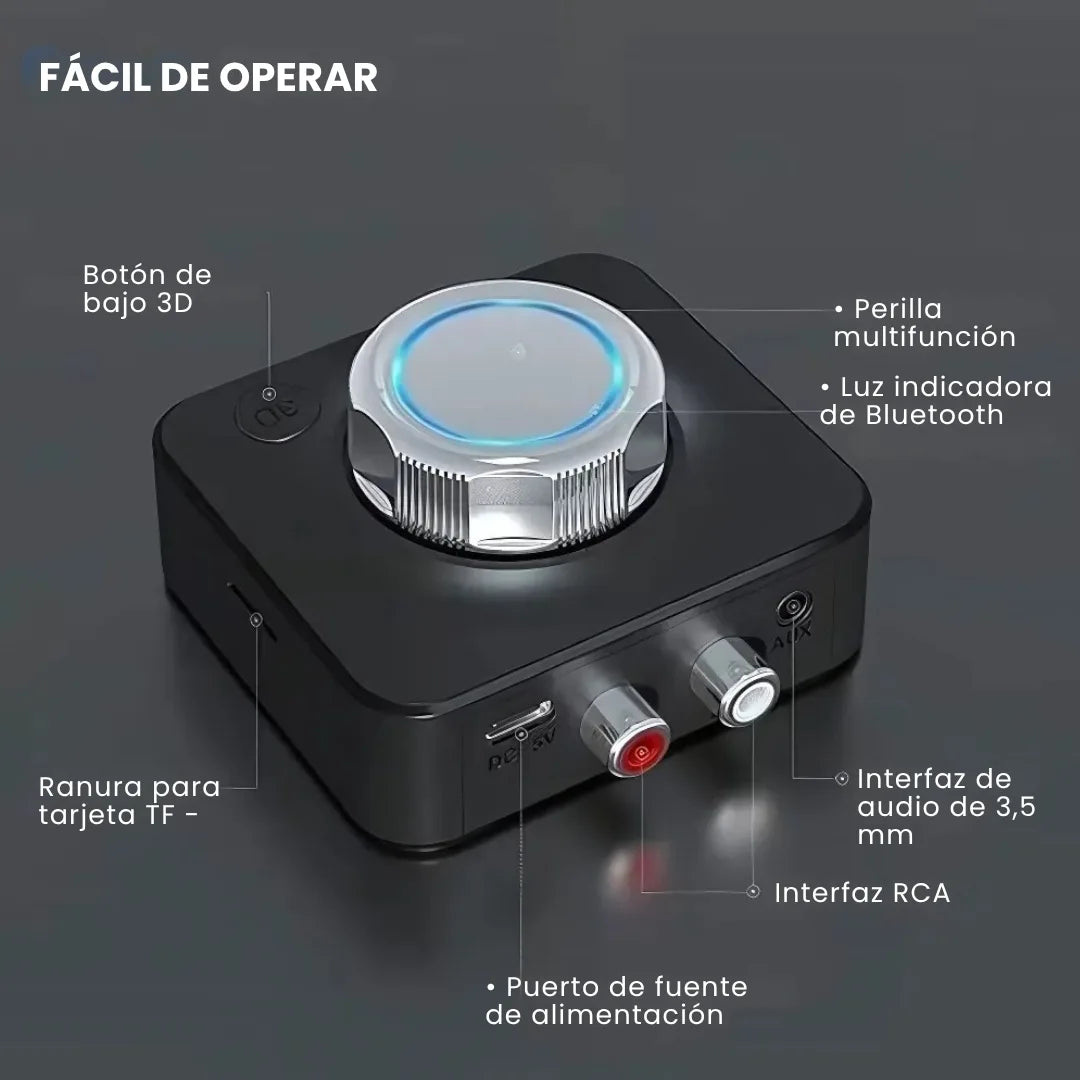 BASSHUB® RECEPTOR ESTEREO RCA, BLUETOOTH 5.0  ADAPTADOR DE MUSICA 3D