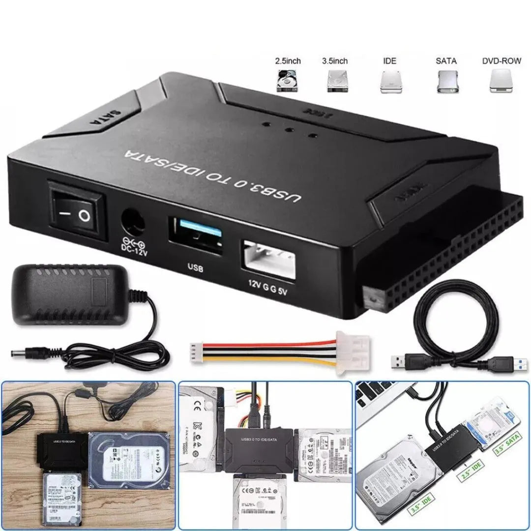 ULTRADRIVE® ADAPTADOR DE DISCO DURO USB 3,0 SATA- IDE CONVERTIDOR 2,5/3,5 IDE SATA HDD SSD - 12V 2A