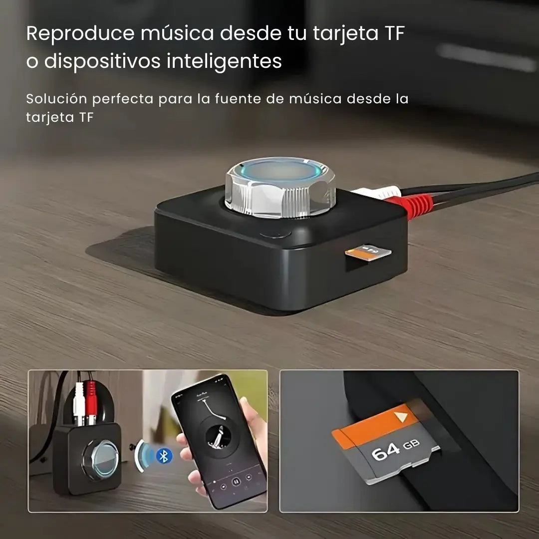 BASSHUB® RECEPTOR ESTEREO RCA, BLUETOOTH 5.0  ADAPTADOR DE MUSICA 3D