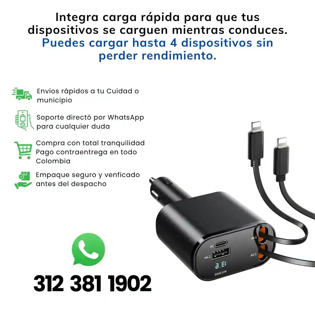 CARPRO® Cargador Para Carro 4 En 1 66w