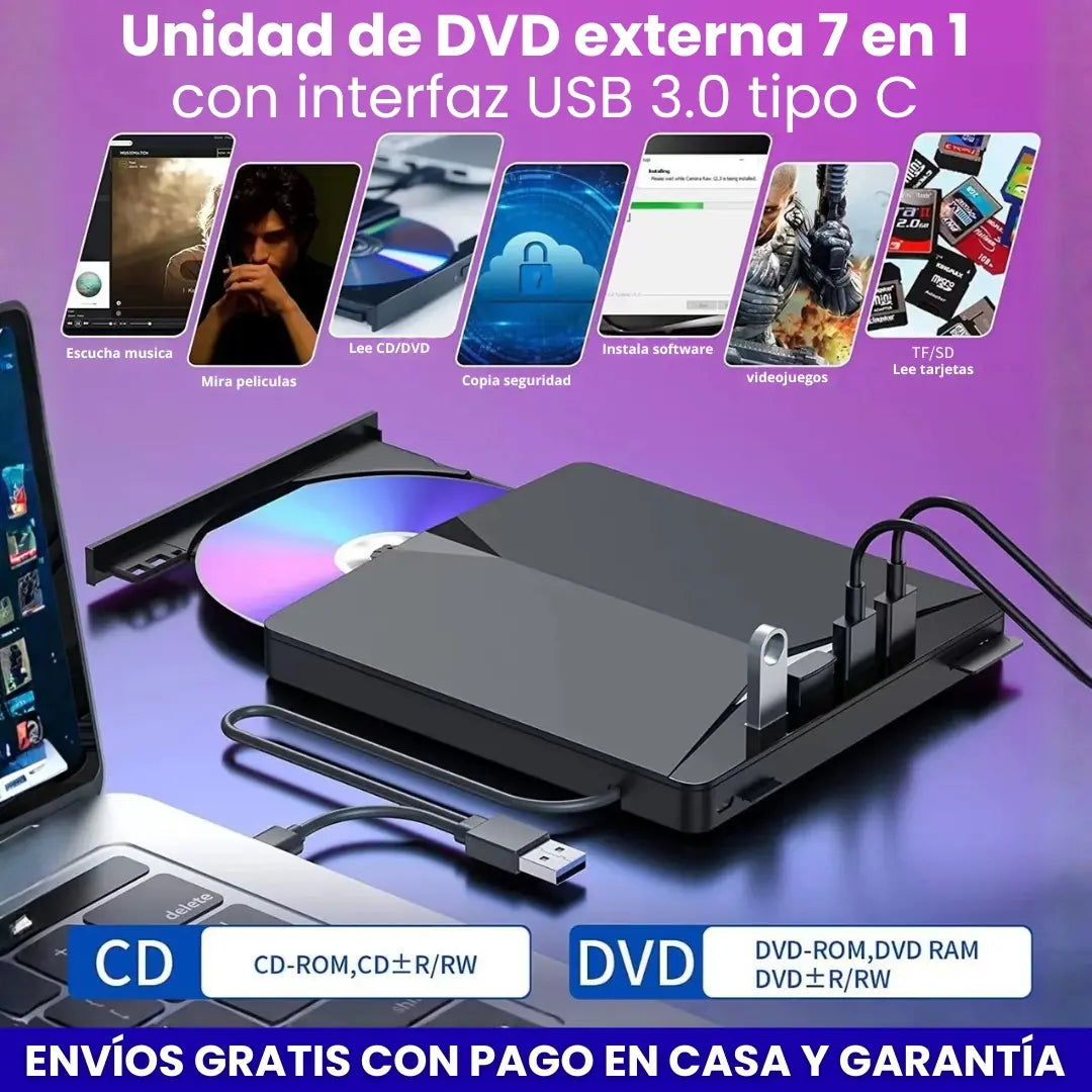 CDvD® Unidad de DVD externa 7 en 1 con interfaz USB 3.0 tipo C