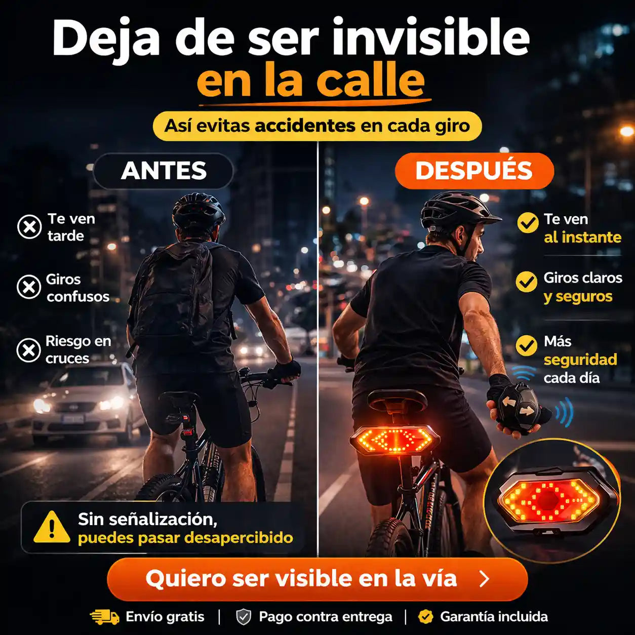 Turnix® Aumenta tu seguridad en bici hasta 10X Luces Led Direccionales para Bicicleta