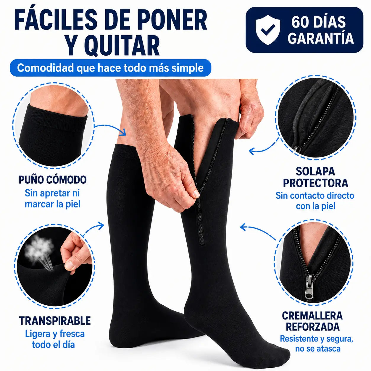 Circulex® Medias de Compresión con Cremallera para Piernas Cansadas | 15–20 mmHg