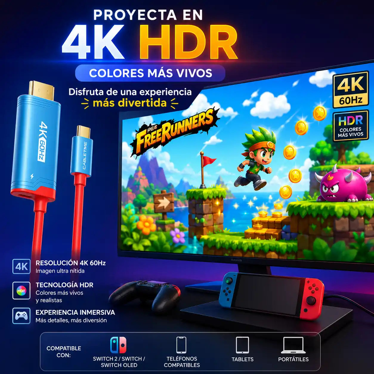 Dockix® Cable adaptador USB-C a HDMI para Switch, Celular y Pc