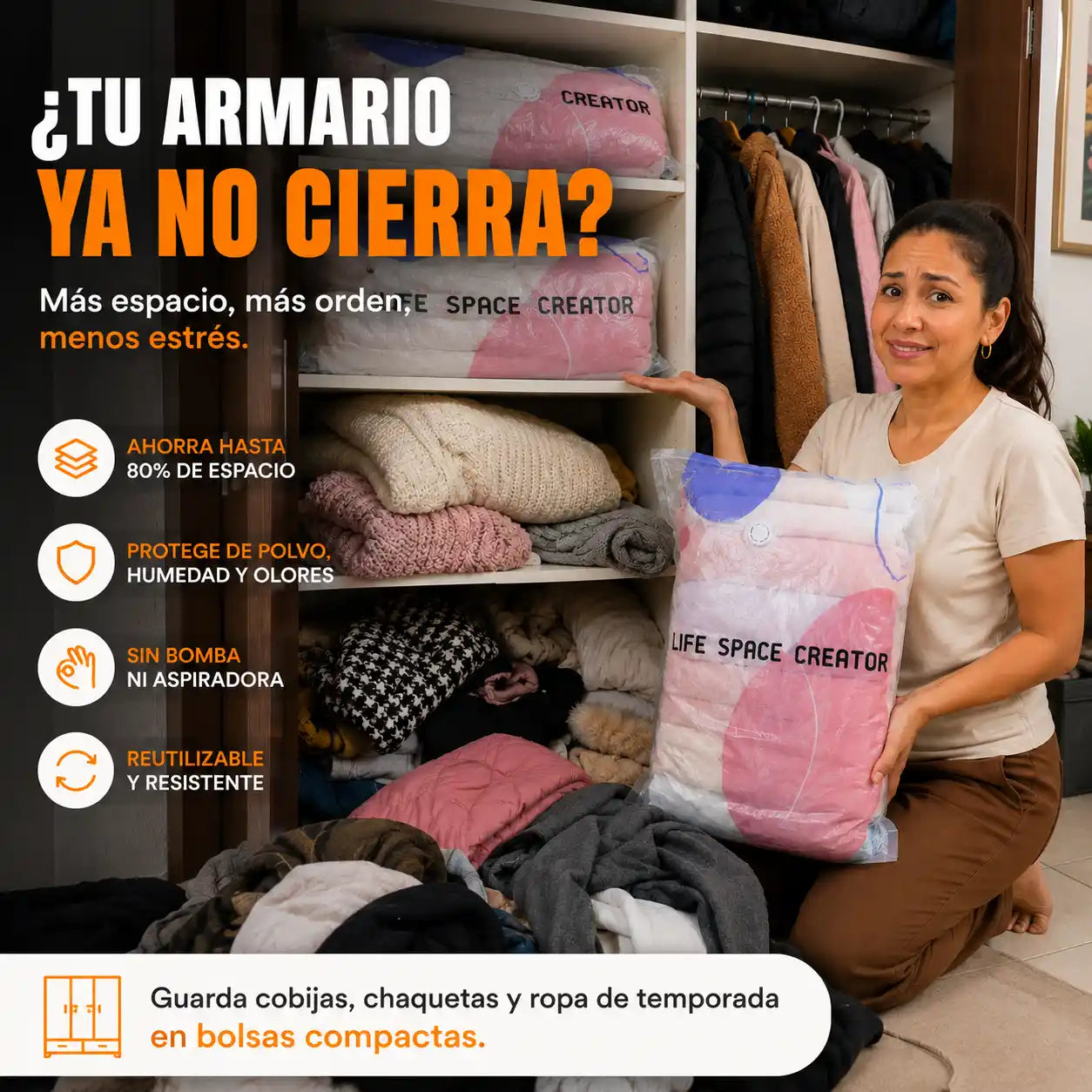 ORDENAX®Bolsas de almacenamiento al vacío 3D sin bomba
