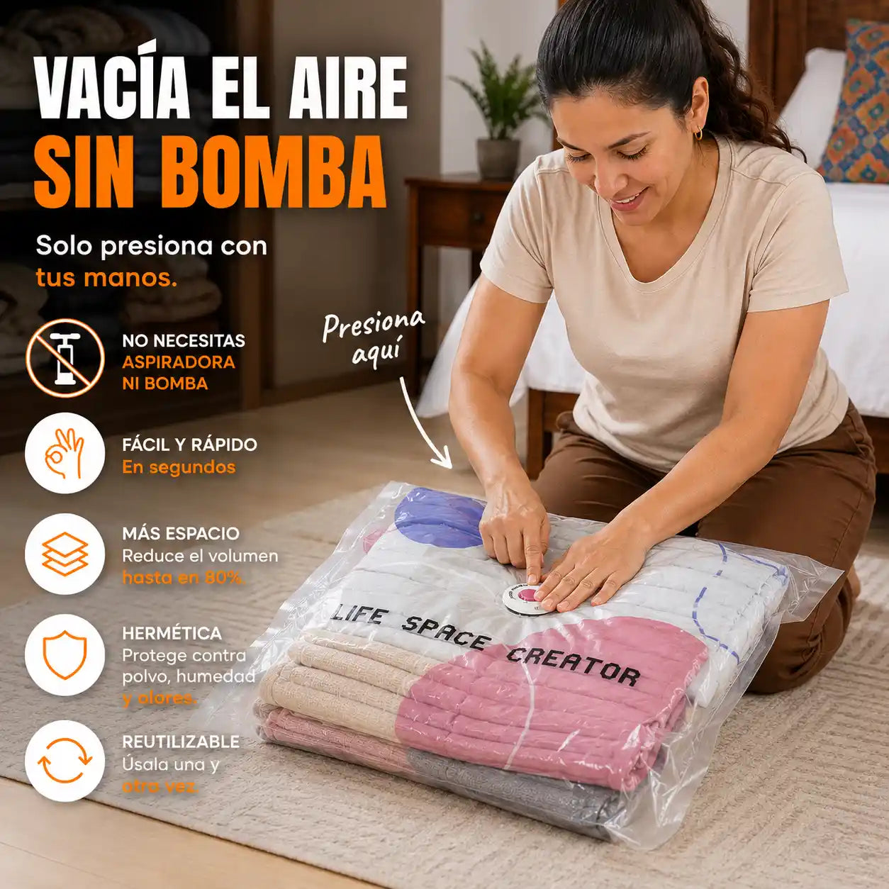 ORDENAX®Bolsas de almacenamiento al vacío 3D sin bomba