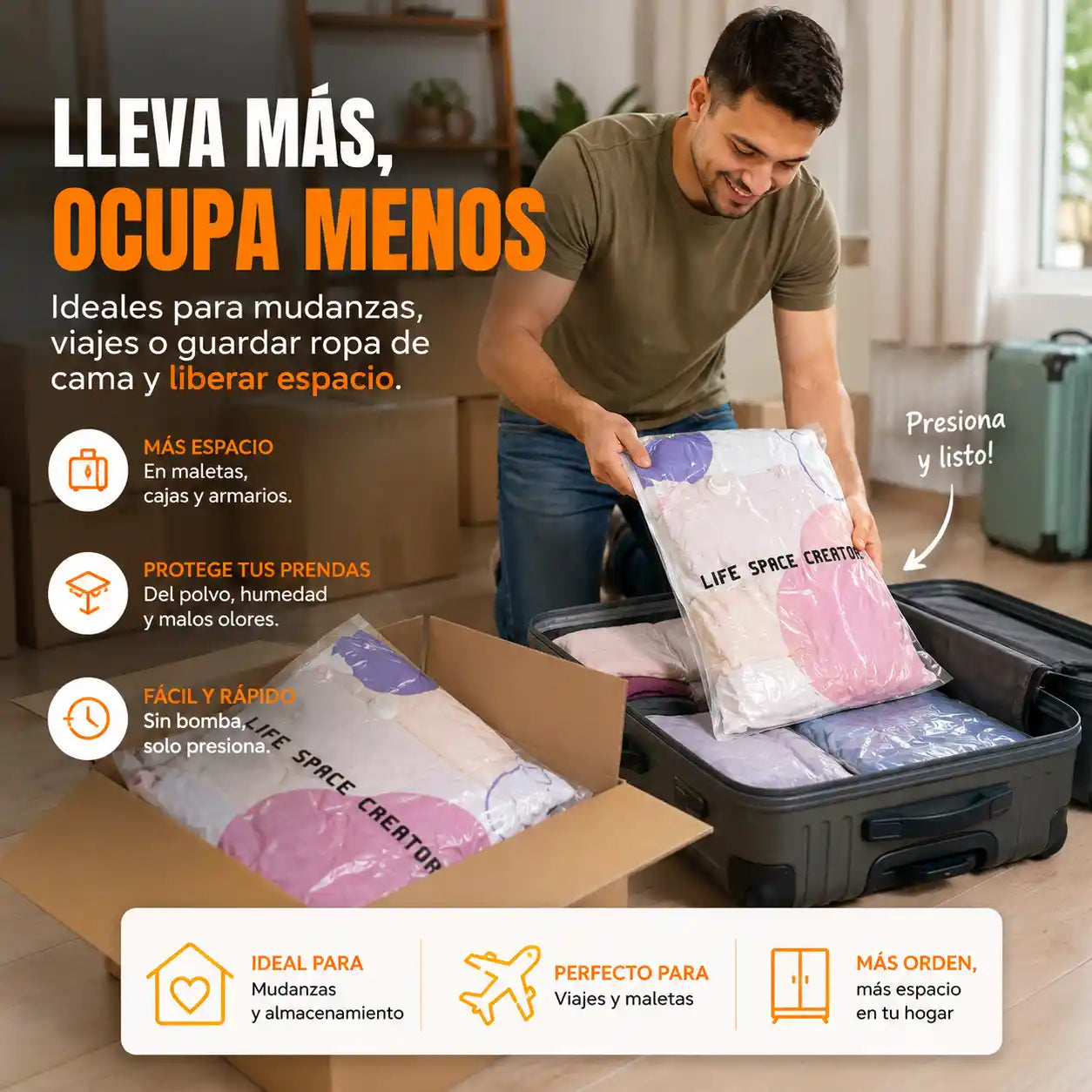 ORDENAX®Bolsas de almacenamiento al vacío 3D sin bomba
