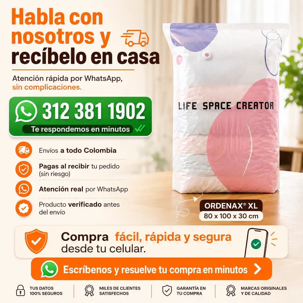 ORDENAX®Bolsas de almacenamiento al vacío 3D sin bomba