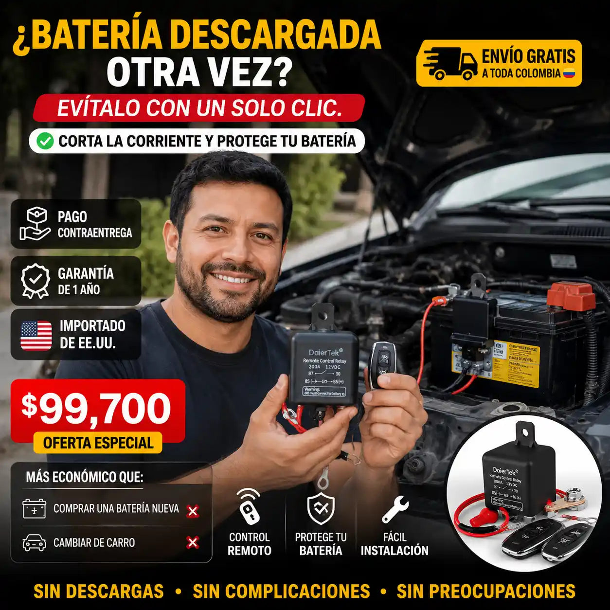 CORTAVOLT® RELÉ INTERRUPTOR PARA BATERIAS DE CARROS