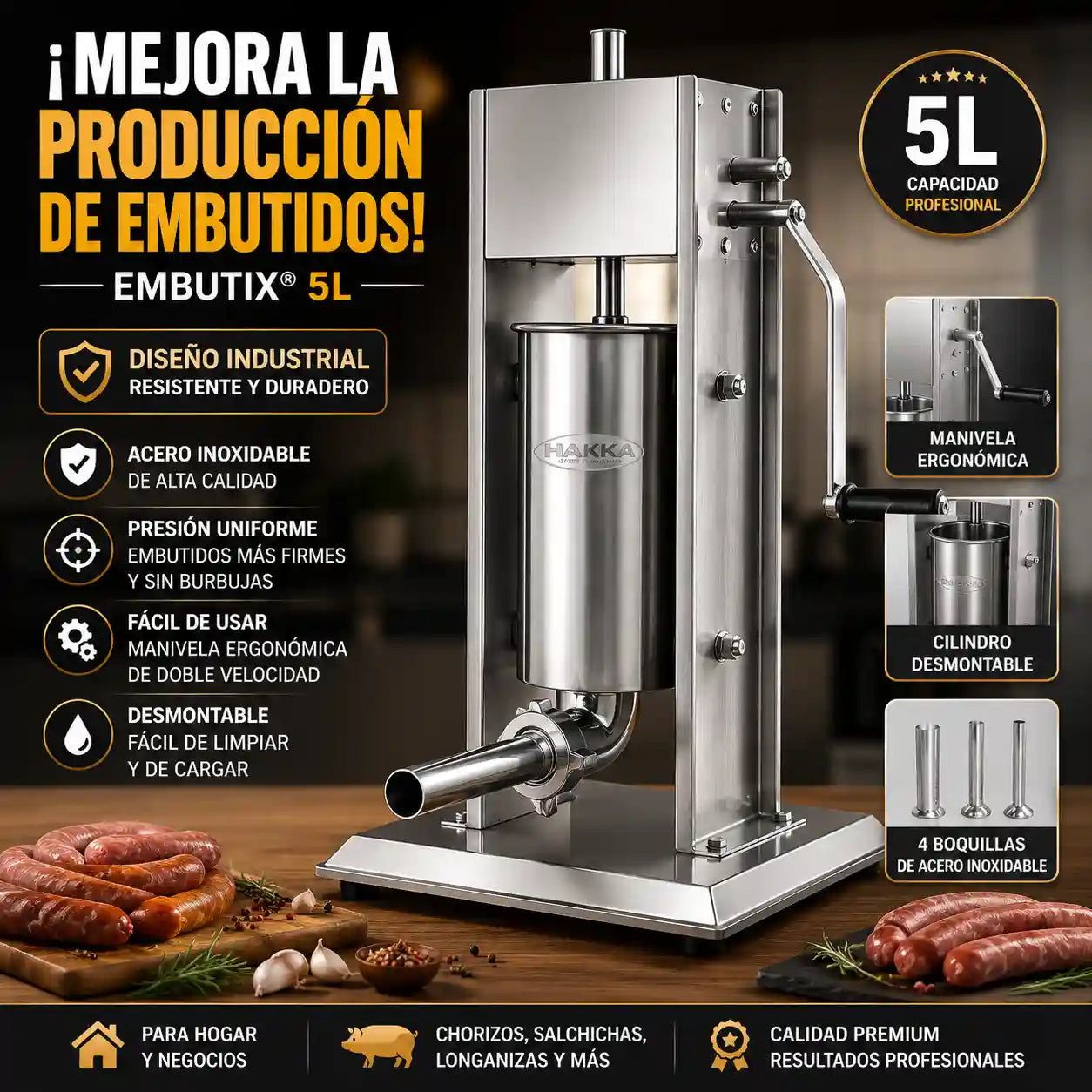 EMBUTIX® Embutidora Manual De 5l Acero Inox
