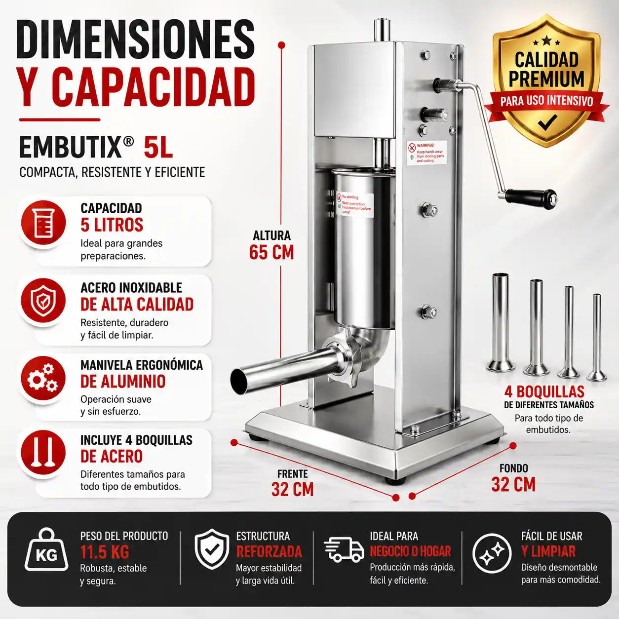 EMBUTIX® Embutidora Manual De 5l Acero Inox