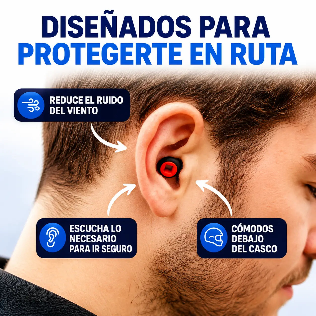 Audrix® — Tapones Antiruido para Motociclistas 27dB | Menos Viento, Más Comodidad en Ruta