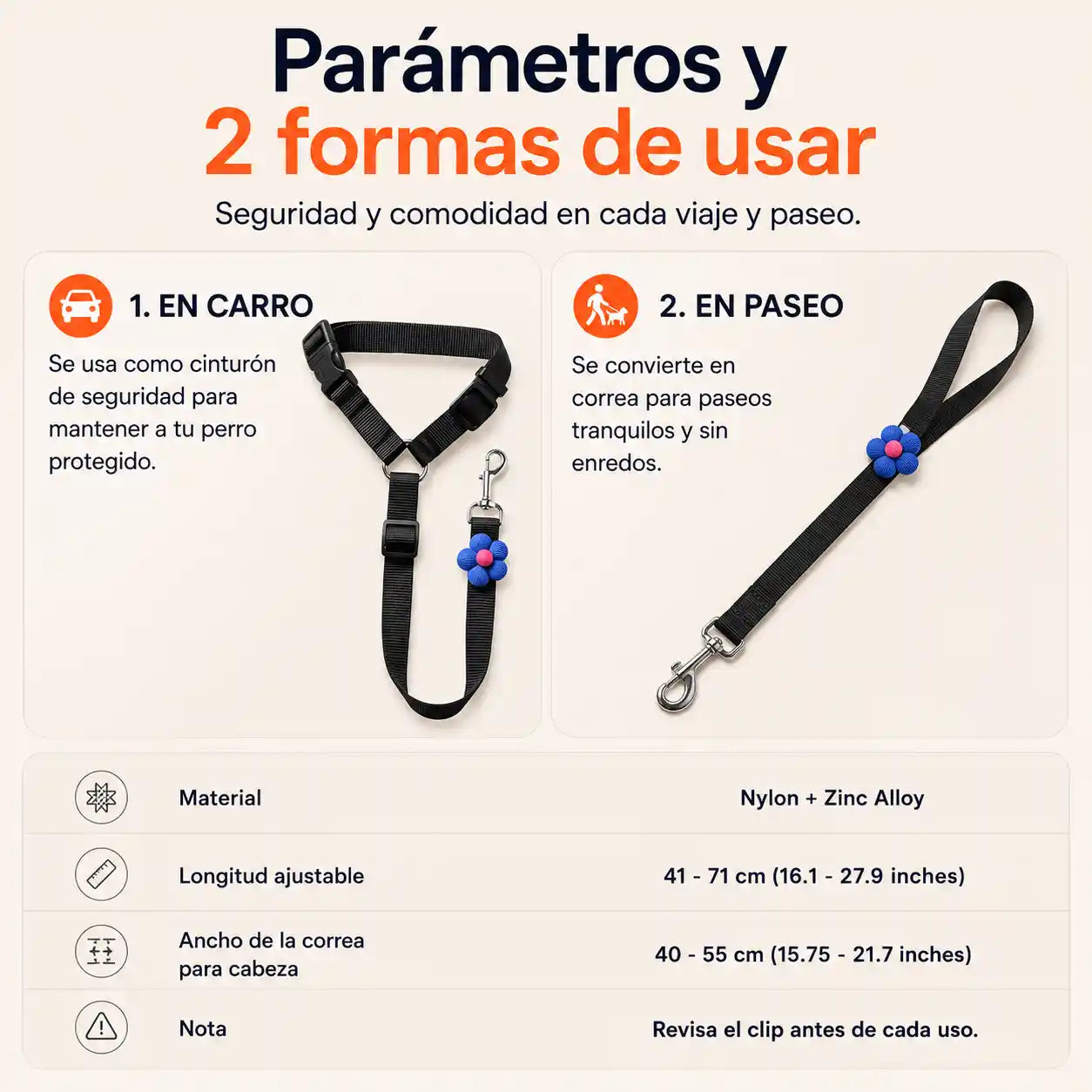 PawGo® Cinturón de seguridad y correa ajustables 2 en 1 para perros