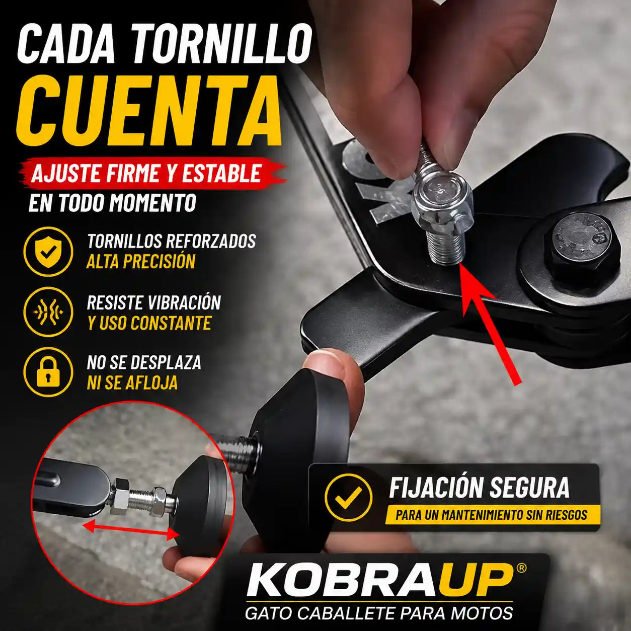 KOBRAUP® GATO CABALLETE PARA MOTOS EN ACERO CARBONADO