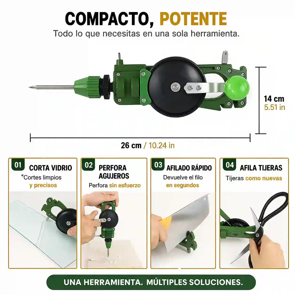 VitraCut® Cortador de vidrio multifuncional con taladro y afilador de cuchillos