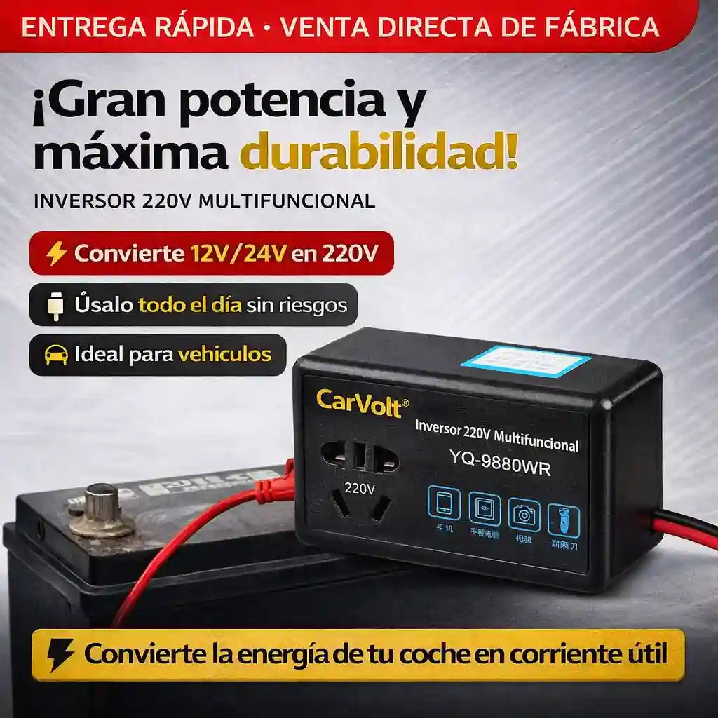 CarVolt® Convertidor Multifuncional Auto 12V/24V a 220V