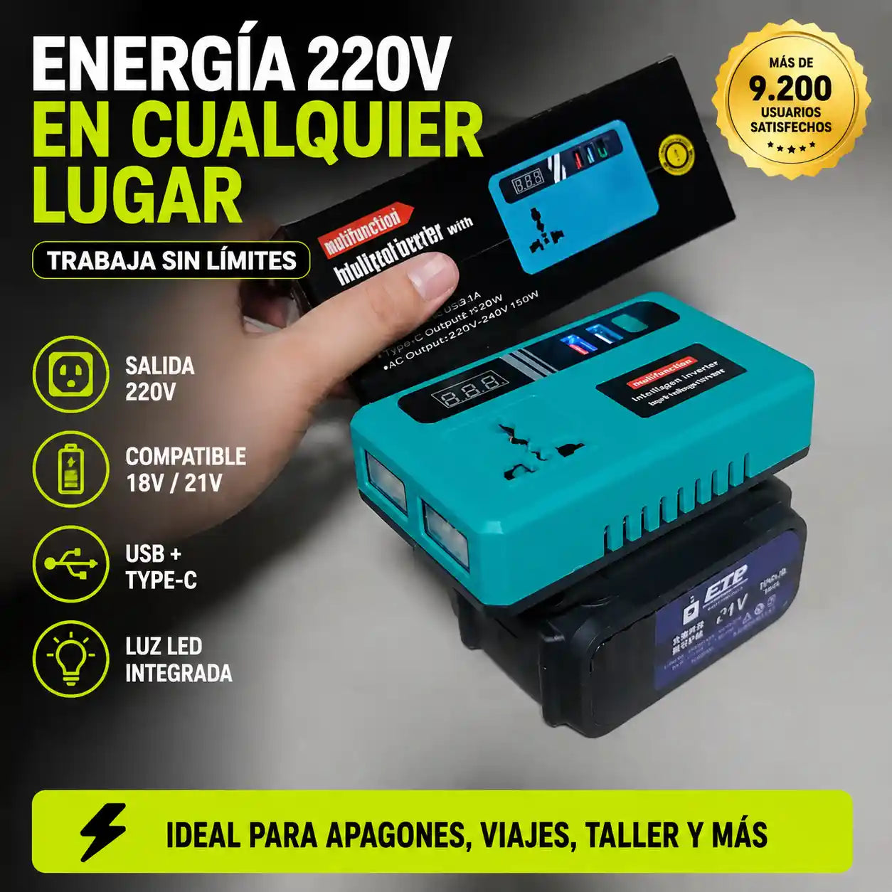 EnerMax® Inversor Convertidor De Baterias 220V