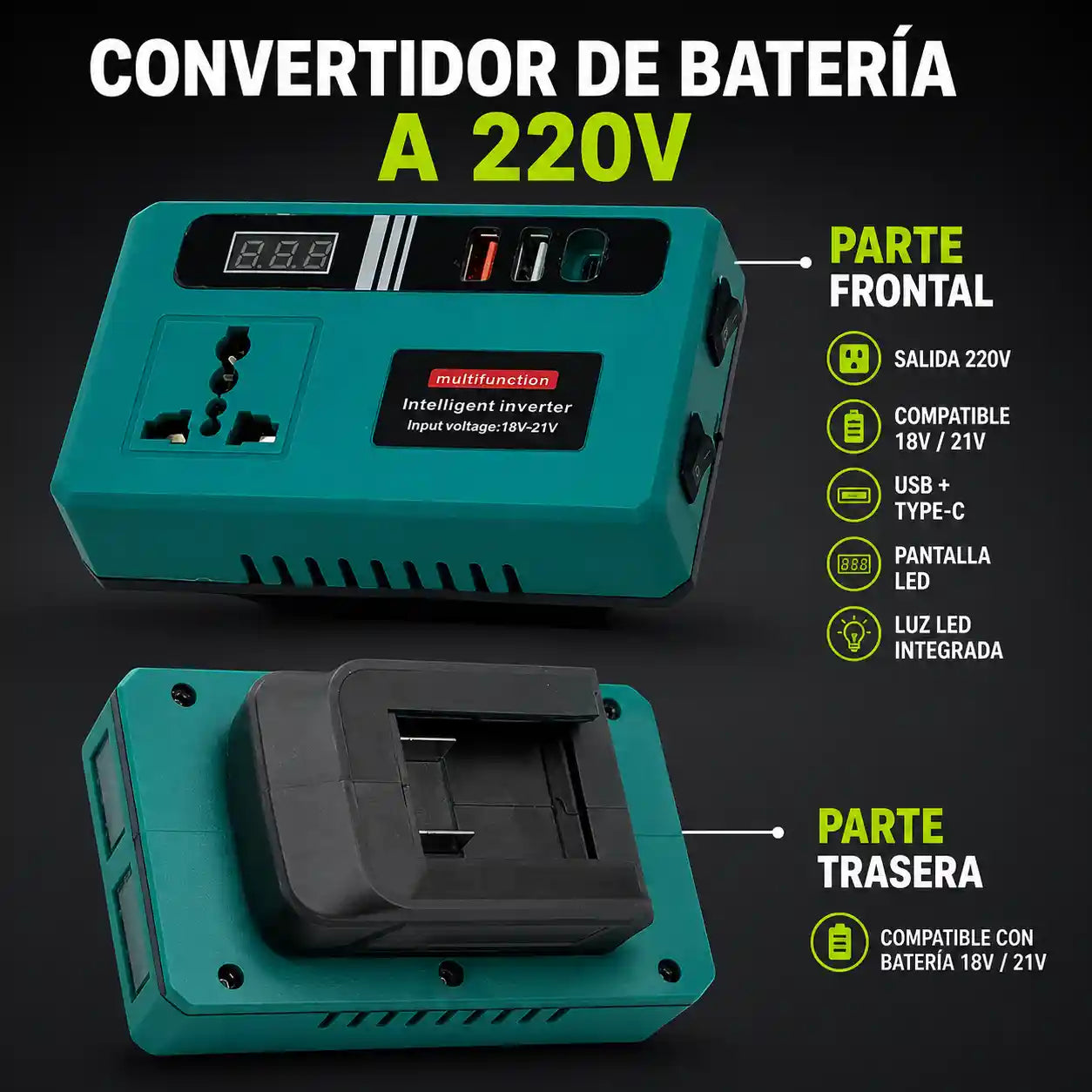 EnerMax® Inversor Convertidor De Baterias 220V