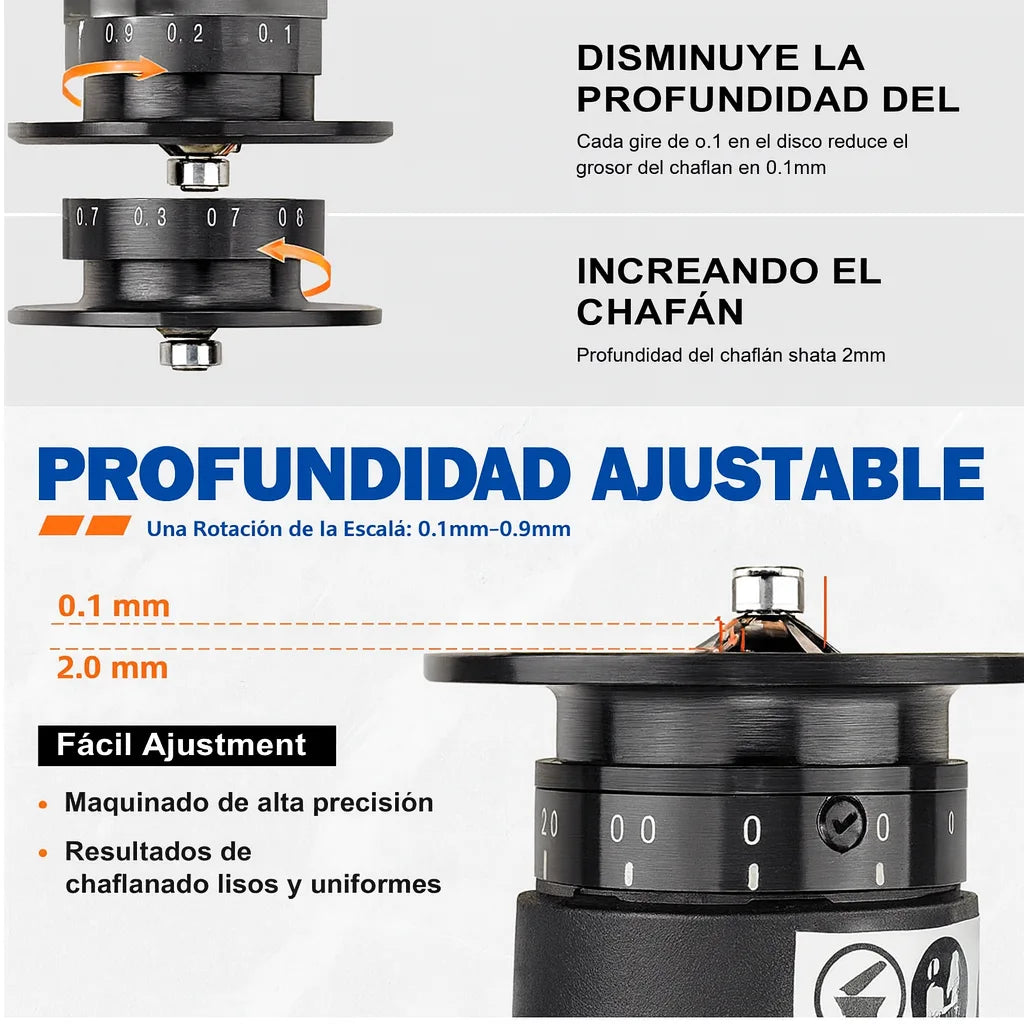 BISELAIR® Máquina Biseladora Neumática de mano 3000RPM Ajuste de 0- 2mm
