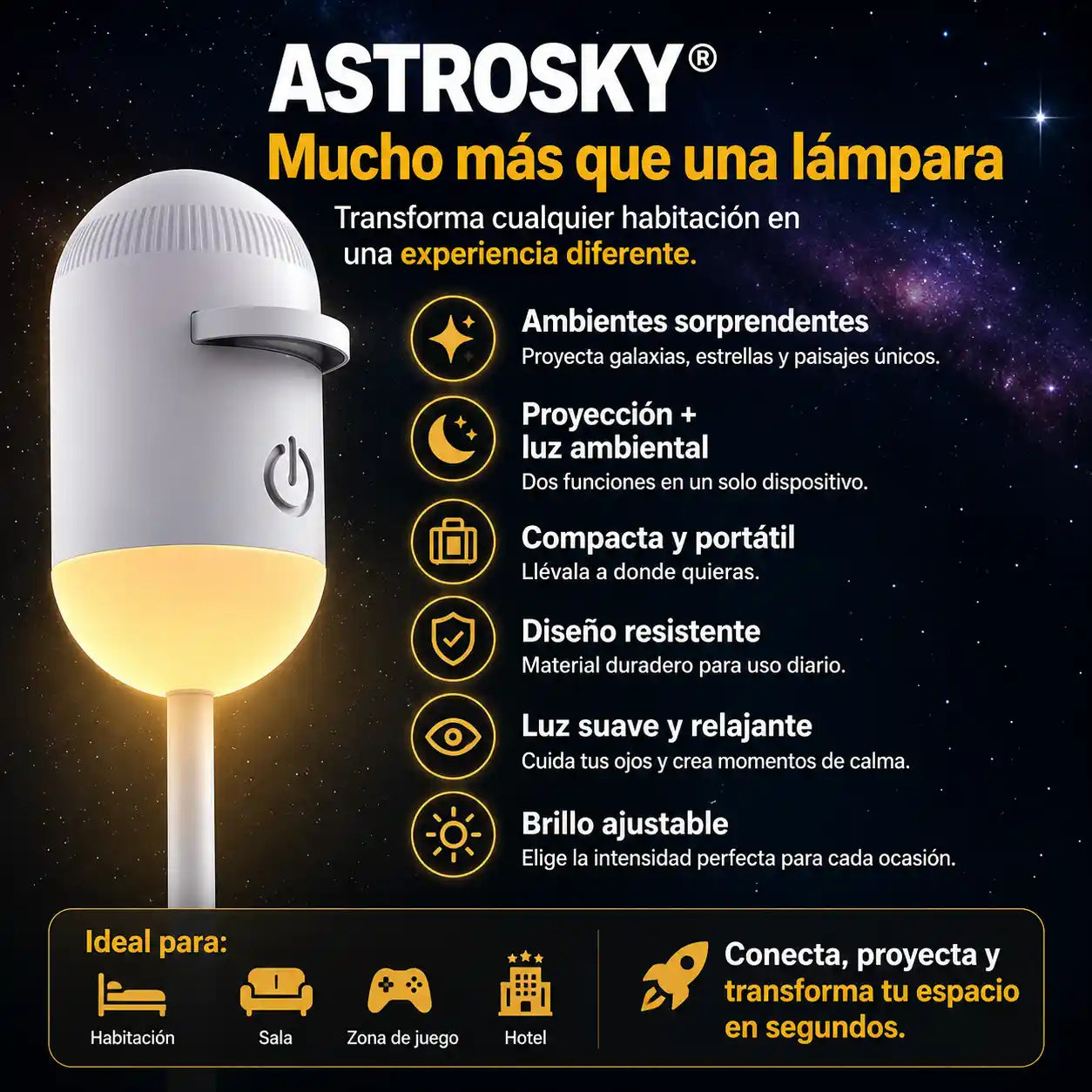 AstroSky® Lámpara proyectora USB de cielo estrellado / luz ambiental 2 en 1