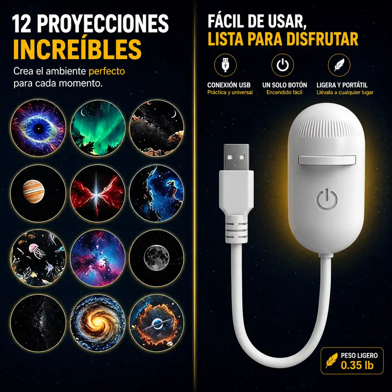 AstroSky® Lámpara proyectora USB de cielo estrellado / luz ambiental 2 en 1