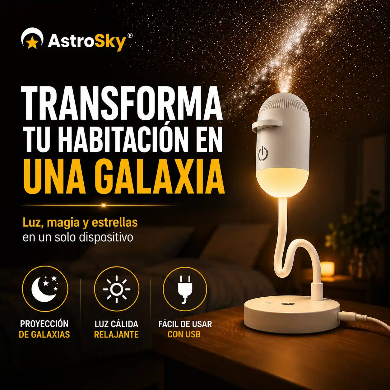 AstroSky® Lámpara proyectora USB de cielo estrellado / luz ambiental 2 en 1