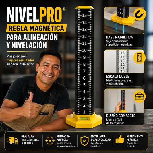 NIVELPRO® REGLA MAGNETICA PARA ALINEACION Y NIVELACIÓN DE PAREDES, CERAMICAS, PERFILES Y CIELOS RASOS