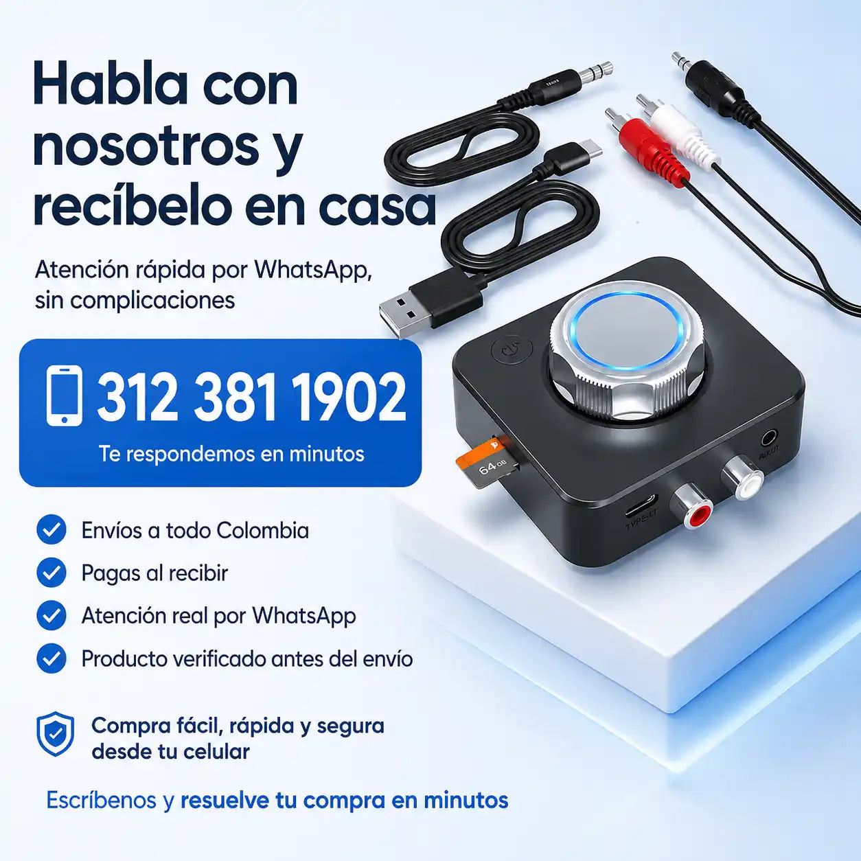 BASSHUB® RECEPTOR ESTEREO RCA, BLUETOOTH 5.0 ADAPTADOR DE MUSICA 3D