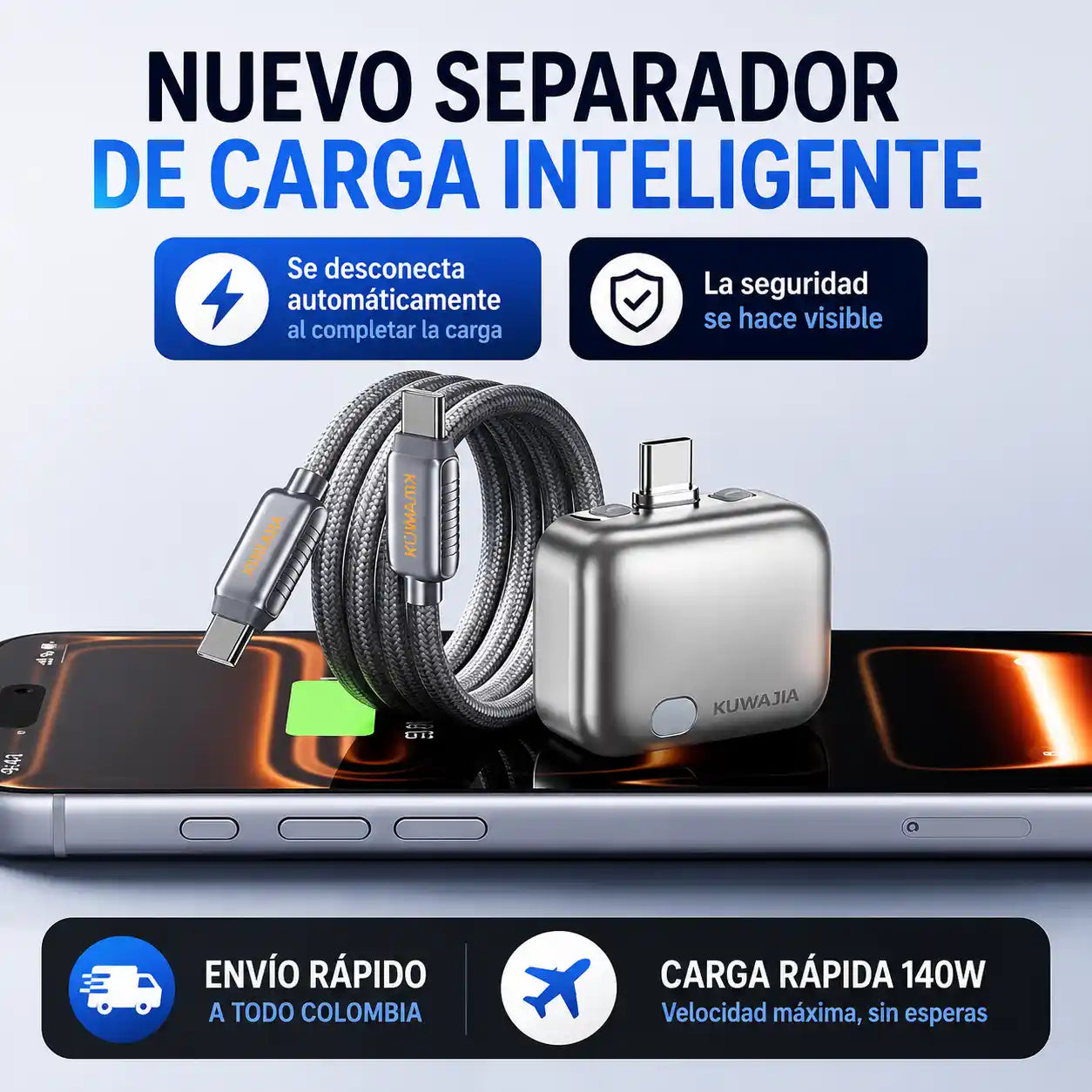AutoCut 140W® Adaptador/desconector inteligente USB-C PD Carga rápida 140 W con IA