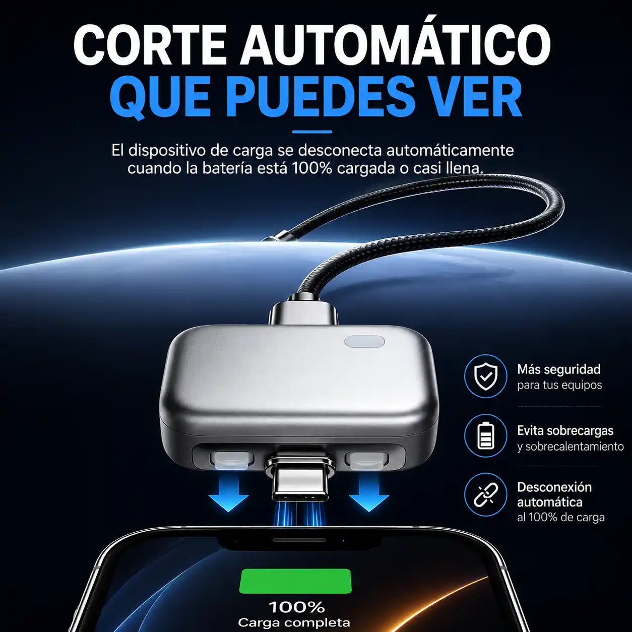 AutoCut 140W® Adaptador/desconector inteligente USB-C PD Carga rápida 140 W con IA