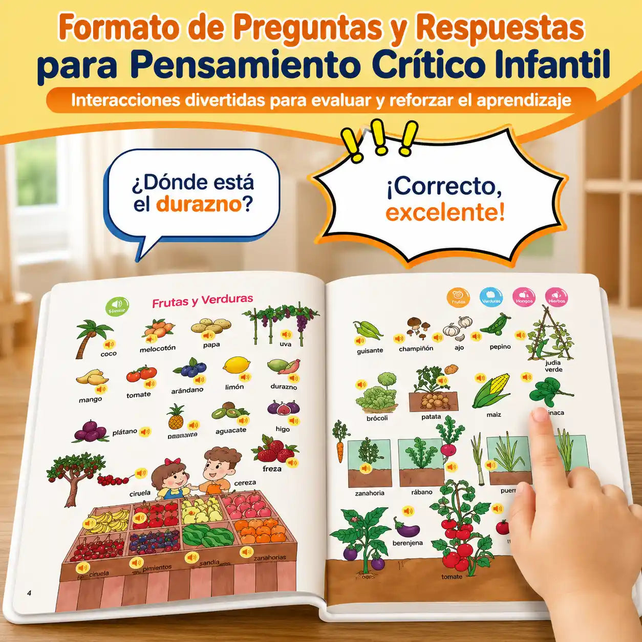 LingoKids®  Libro infantil interactivo de inglés con sonido, táctil, 18 temas y más de 500 palabras/frases.