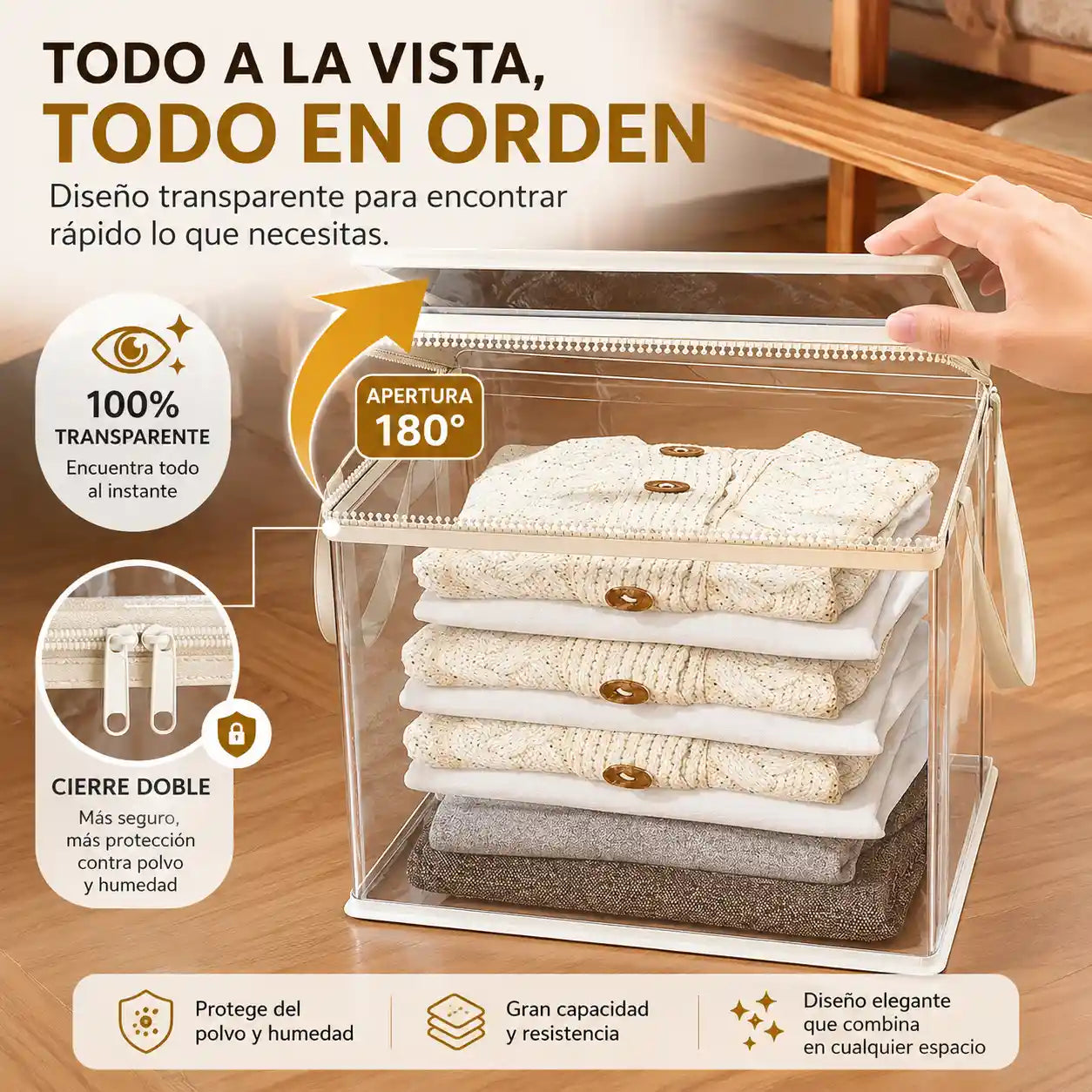 Kubbix® Caja Organizador Transparente de Gran Capacidad