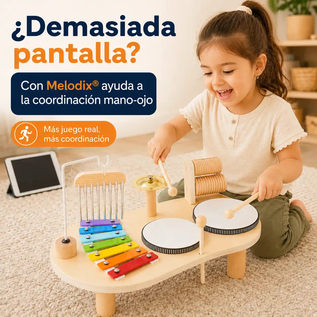 Melodix®  Set musical Bateria Multifuncional Montessori Desarrolla coordinación, ritmo y creatividad sin pantallas