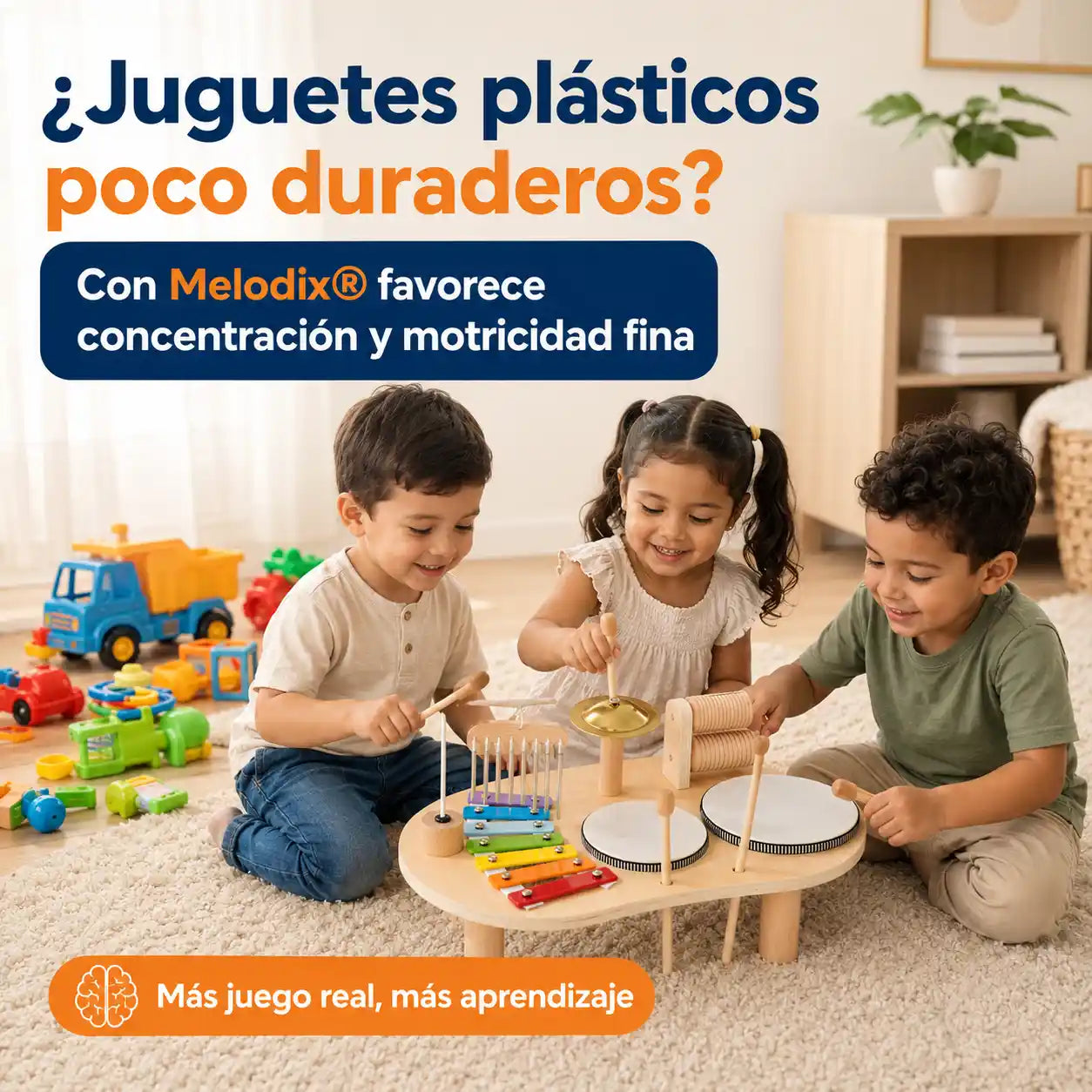 Melodix®  Set musical Bateria Multifuncional Montessori Desarrolla coordinación, ritmo y creatividad sin pantallas