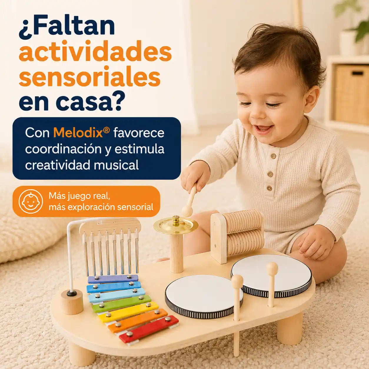 Melodix®  Set musical Bateria Multifuncional Montessori Desarrolla coordinación, ritmo y creatividad sin pantallas