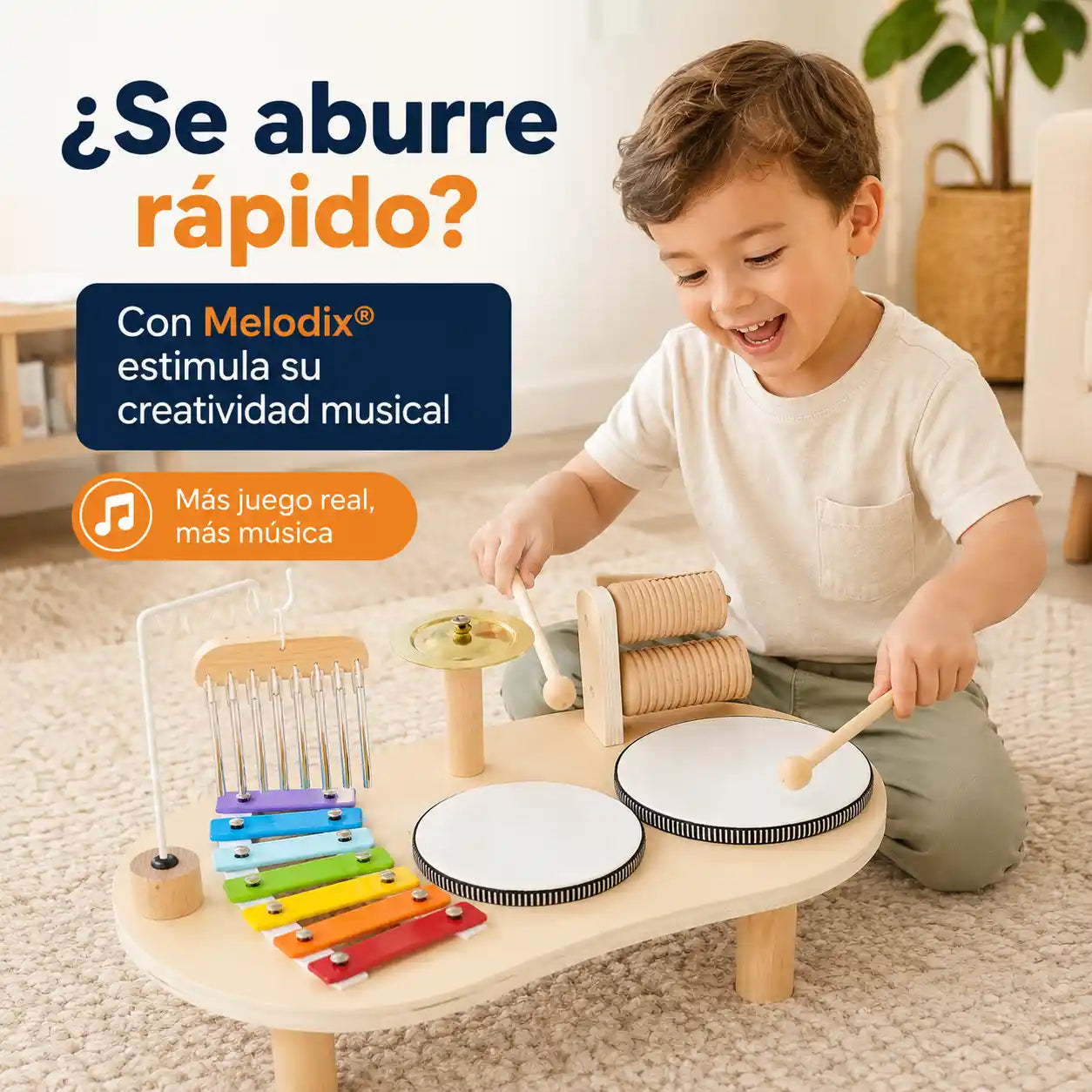 Melodix®  Set musical Bateria Multifuncional Montessori Desarrolla coordinación, ritmo y creatividad sin pantallas
