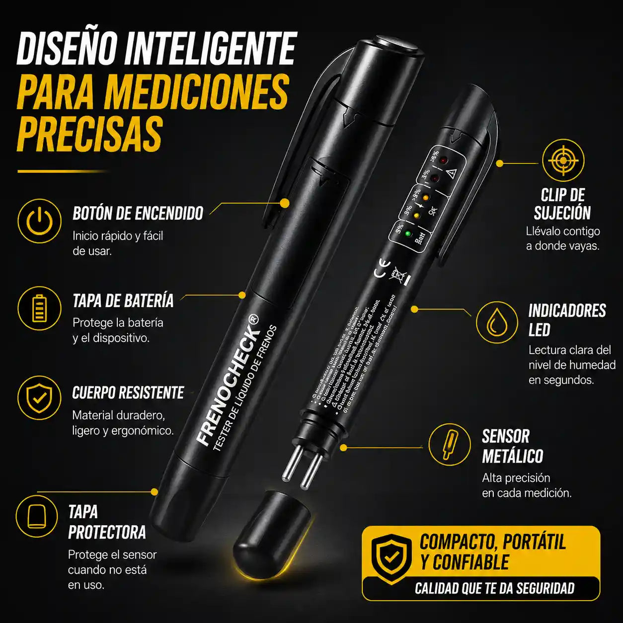 FRENOCHECK® Tester de líquido de frenos YM-C02 Revisa el estado del líquido de frenos en segundos, sin ir al taller.