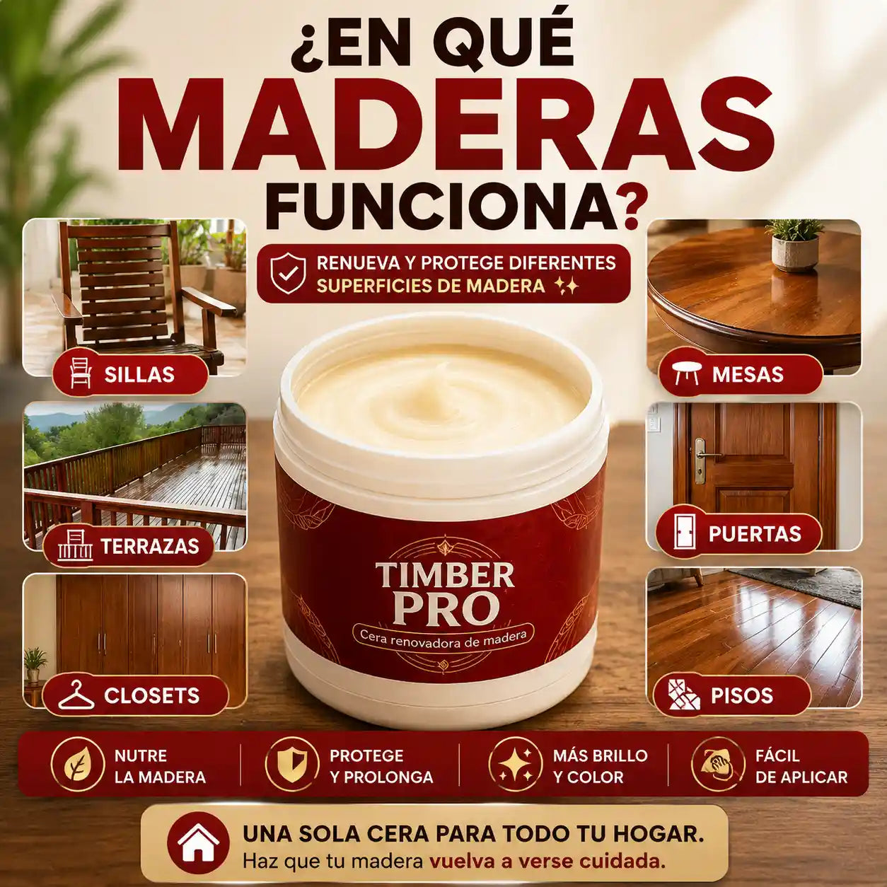 Timberpro® Cera Renovadora De Madera Recupera tus muebles al instante