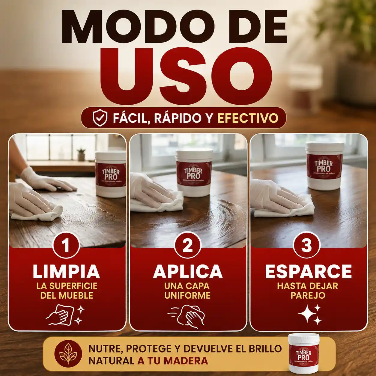 Timberpro® Cera Renovadora De Madera Recupera tus muebles al instante