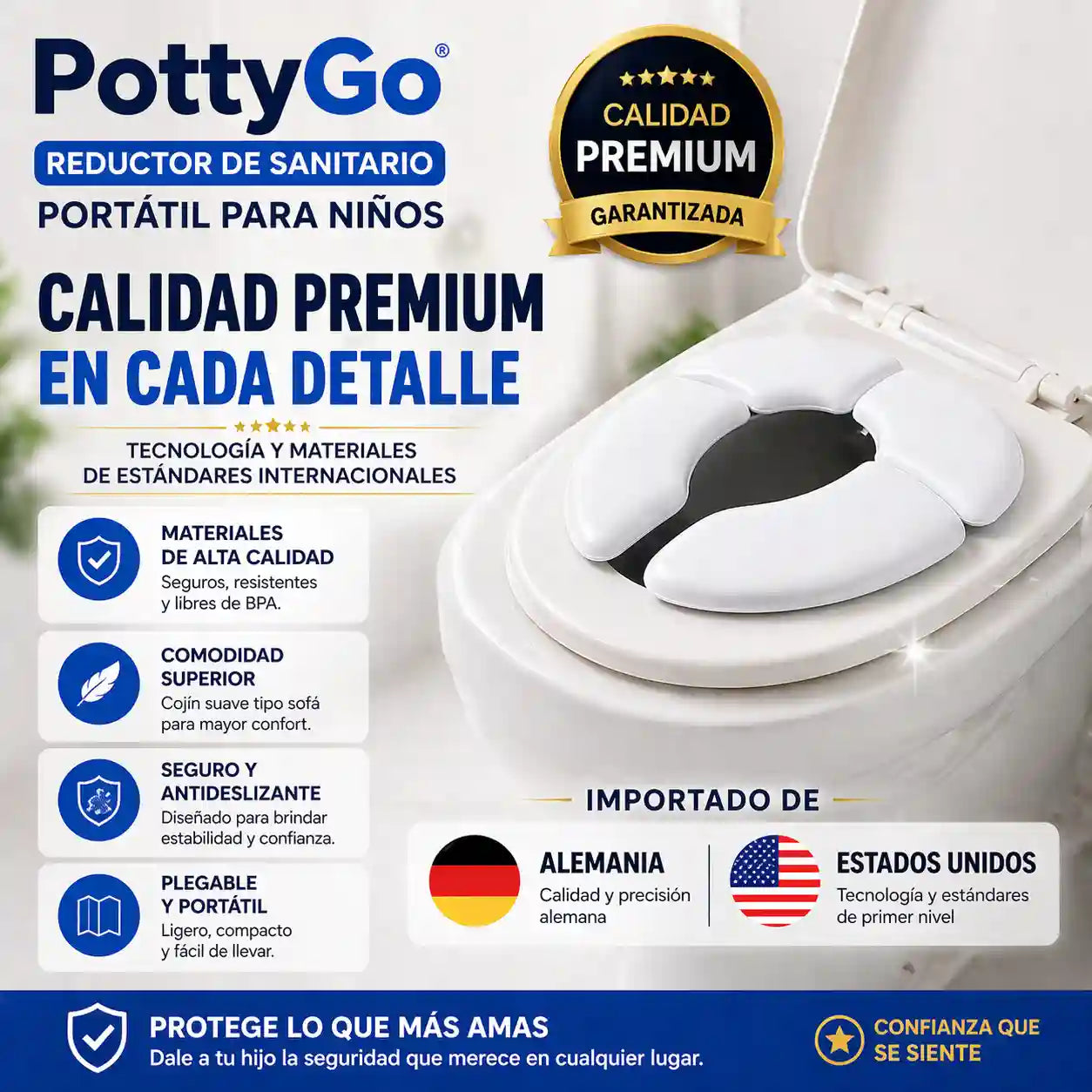 PottyGo® Reductor De Sanitario Portátil Para Niños para viajes al aire libre, para hotel, para el hogar, Asiento antideslizante.