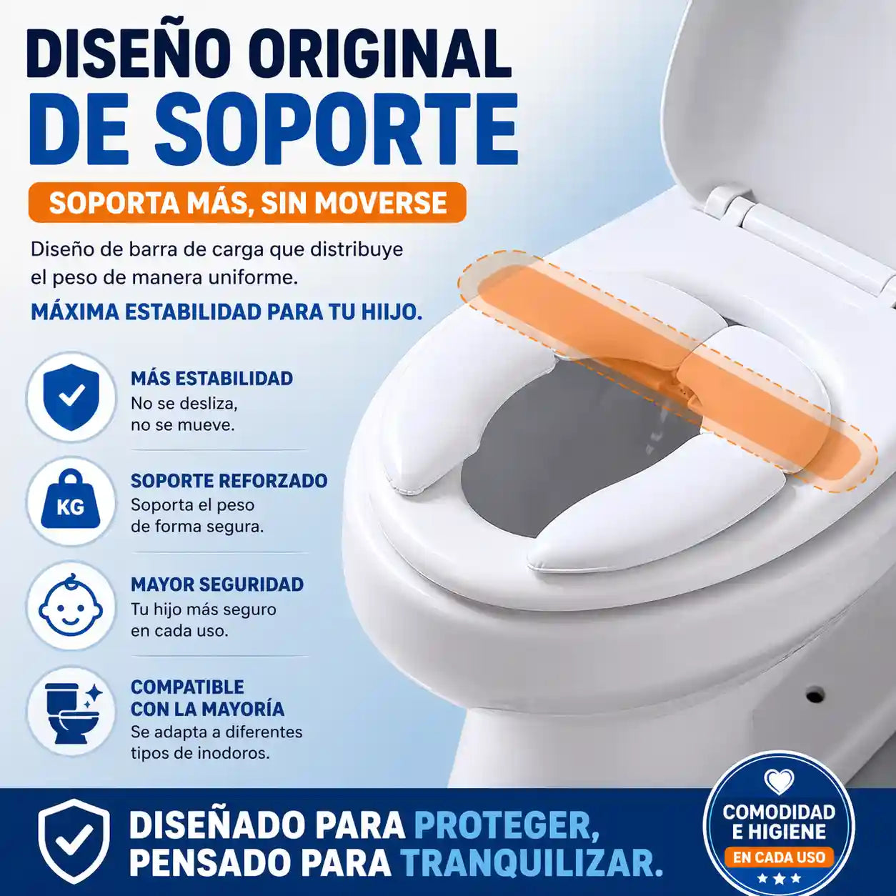 PottyGo® Reductor De Sanitario Portátil Para Niños para viajes al aire libre, para hotel, para el hogar, Asiento antideslizante.