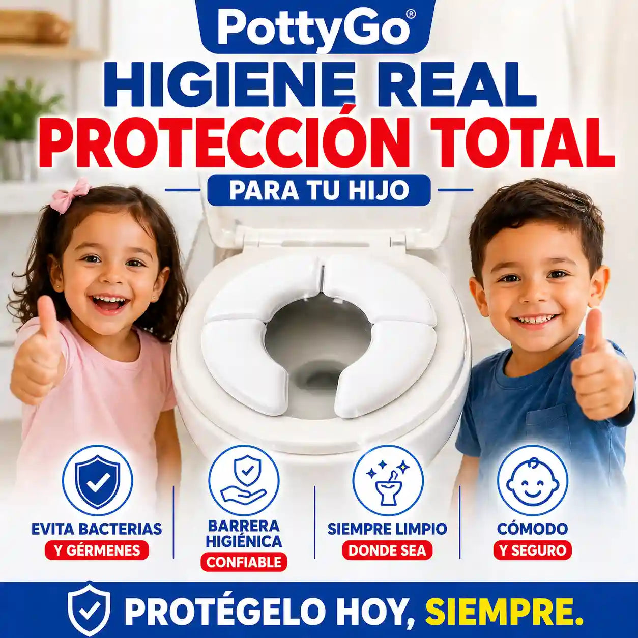 PottyGo® Reductor De Sanitario Portátil Para Niños para viajes al aire libre, para hotel, para el hogar, Asiento antideslizante.