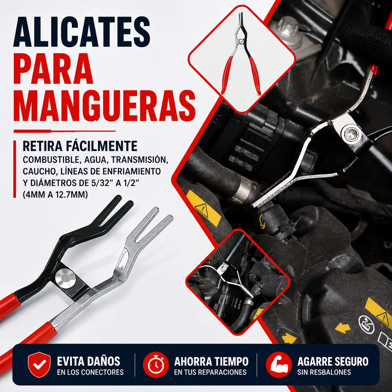 Clampix® kit de 4 herramientas especializadas para desmontar mangueras, abrazaderas y conexiones automotrices
