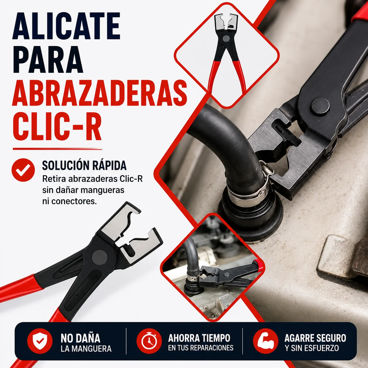 Clampix® kit de 4 herramientas especializadas para desmontar mangueras, abrazaderas y conexiones automotrices